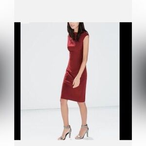 Zara Red Dress Pencil Sheath Work Stretch Fitted